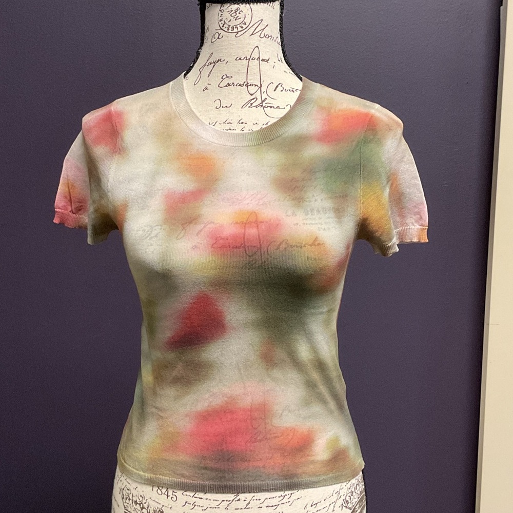 Zara Multicolor Short Sleeve Crewneck Tee - Green, Pink, Orange Accents
